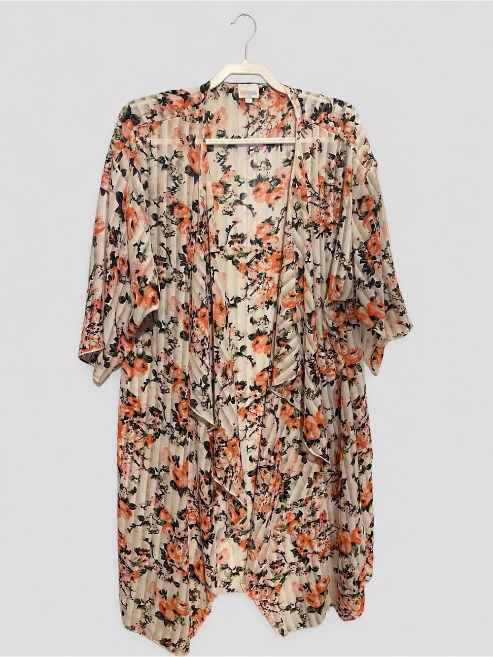 LuLaRoe Floral Sheer Kimono Cardigan – Size Large - Will Fit up to 2X comfortaby